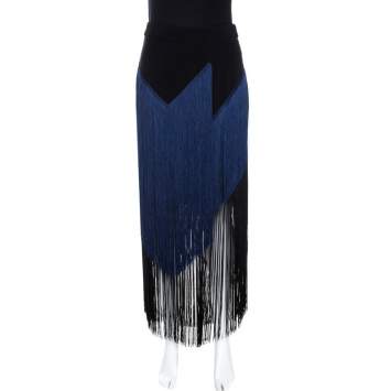 Pre Owned Stella McCartney Bicolor Crepe Asymmetrical Fringed Veronica Skirt S