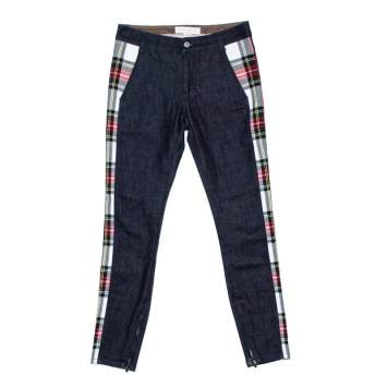 Pre Owned Stella McCartney Navy Blue Denim Plaid Trim Jeans S