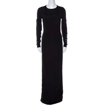 Pre Owned Stella McCartney Black Crepe Lace Trim Maxi Dress S