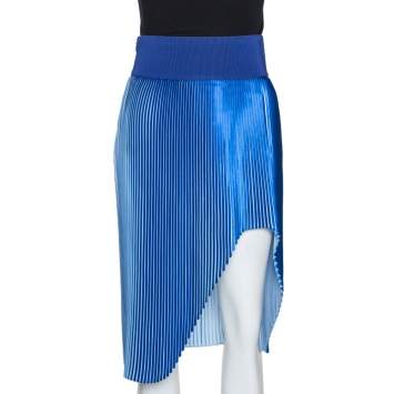 Pre Owned Stella McCartney Blue Plisse Satin Manny Asymmetrical Skirt S