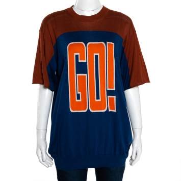 Pre Owned Stella McCartney Orange & Blue Intarsia Knit 'Go' Sweater Dress S