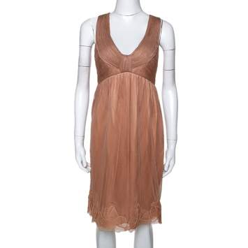 Pre Owned Stella McCartney Copper Silk Tulle Gathered Halter Neck Dress S