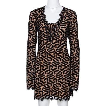 Pre Owned Stella McCartney Black Ribbon Lace Patterned Shift Dress S
