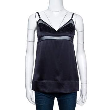 Pre Owned Stella McCartney Black Silk Satin Lace Trim Camisole Top S