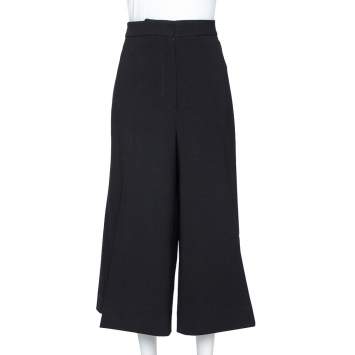 Pre Owned Stella McCartney Black Stretch Wool Wide Leg Cropped Pants L