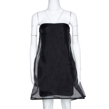 Pre Owned Stella McCartney Black Silk Organza Overlay Strapless Dress M