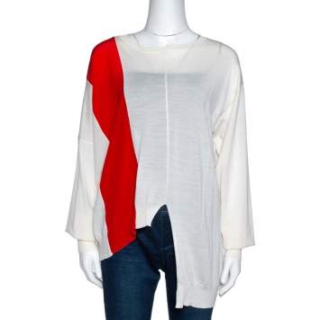 Pre Owned Stella McCartney Bicolor Wool Jersey Asymmetric Jumper M