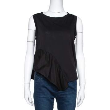 Pre Owned Stella McCartney Black Cotton Ruffled Asymmetrical Top S