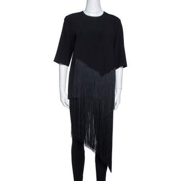 Pre Owned Stella McCartney Black Stretch Crepe Edith Fringed Top S
