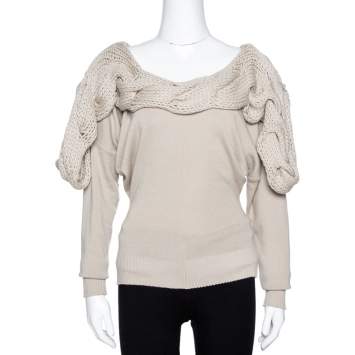 Pre Owned Stella McCartney Beige Cashmere & Silk Chunky Knit Trim Sweater M