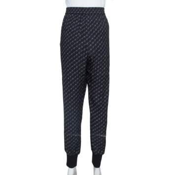 Pre Owned Stella McCartney Black Logo Print Silk Blend Jogger Pants L