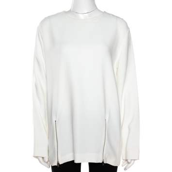 Pre Owned Stella McCartney White Crepe Zip Detail Long Sleeve Blouse L
