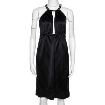 Pre Owned Stella McCartney Black Satin Embellished Halter Neck Dress S