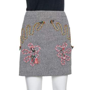 Pre Owned Stella McCartney Grey Tweed Embroidered Mini Skirt M