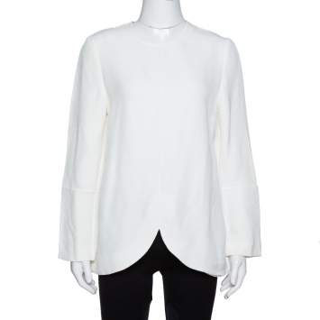 Pre Owned Stella McCartney Ivory Textured Jacquard Long Sleeve Blouse M