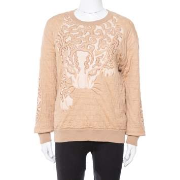 Pre Owned Stella McCartney Beige Leopard Jacquard Knit Sweatshirt L