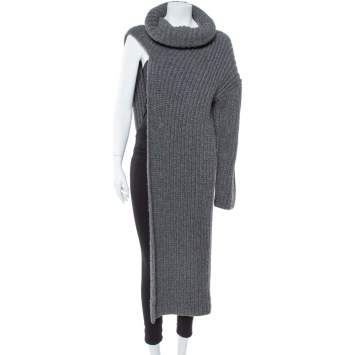 Pre Owned Stella McCartney Grey Cable Knit Turtleneck Asymmetric Maxi Sweater M