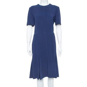 Pre Owned Stella McCartney Navy Blue Crepe Flared Midi Dress L