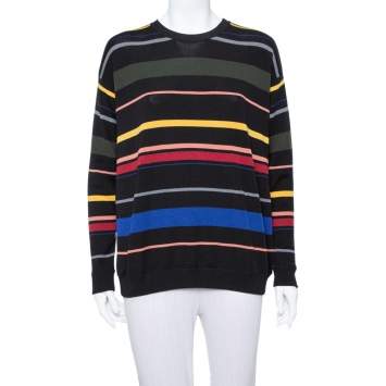 Pre Owned Stella McCartney Black Striped Wool Oversized Sweater S