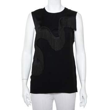 Pre Owned Stella McCartney Black Crepe Fringe Detail Sleeveless Top S