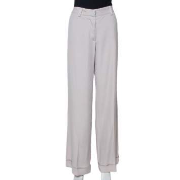 Pre Owned Stella McCartney Ecru Silk Blend Wide Leg Trousers M
