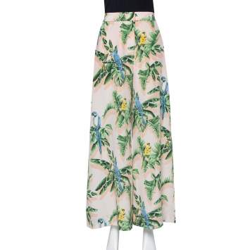 Pre Owned Stella McCartney Pastel Pink Printed Silk Palazzo Trousers S