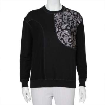 Pre Owned Stella McCartney Black Cotton Knit Paisley Jacquard Patch Detail Sweatshirt S