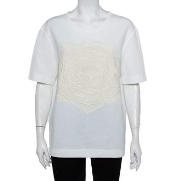 Pre Owned Stella McCartney White Cotton Rose Crochet Applique Top M