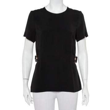 Pre Owned Stella McCartney Black Crepe Side Buckle Detail Top L