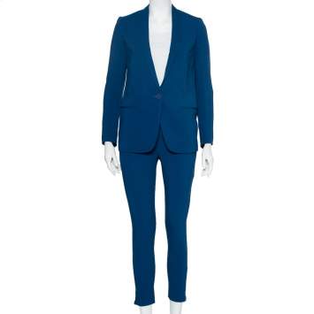 Pre Owned Stella McCartney Blue Crepe Button Front Blazer & Zipper Detail Elastic Waist Trousers S