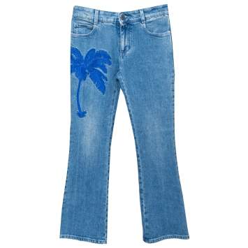 Pre Owned Stella McCartney Blue Denim Palm Embroidered Flared Jeans M