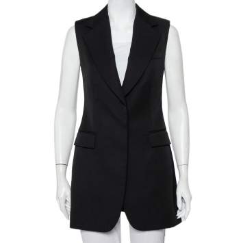 Pre Owned Stella McCartney Black Wool Sleeveless Long Blazer Jacket S