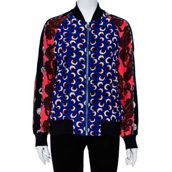 Pre Owned Stella McCartney Multicolor Printed Silk Zip Front Bomber Jacket S