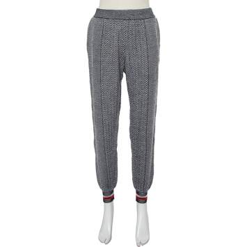 Pre Owned Stella McCartney Monochrome Zig Zag Patterned Wool & Silk Joggers XS
