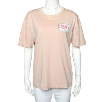 Pre Owned Stella McCartney Light Pink Cotton All Is Love Patch Detail Crewneck T-Shirt M