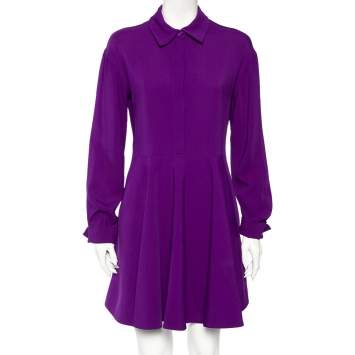 Pre Owned Stella McCartney Violet Crepe Long Sleeve Flared Dress S