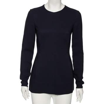 Pre Owned Stella McCartney Navy Blue Cady Long Sleeve Peplum Blouse S