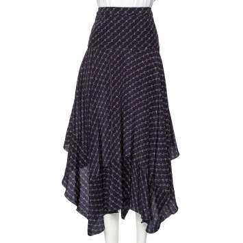 Pre Owned Stella McCartney Navy Blue Printed Silk Asymmetrical Midi Skirt M 