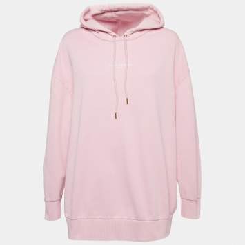 Pre Owned Stella McCartney Pink Logo Printed Cotton Knit Hoodie M