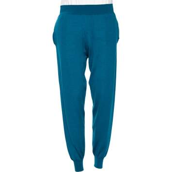 Pre Owned Stella McCartney Bright Blue Wool Cinched Waist & Hem Detail Pants M
