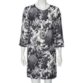 Pre Owned Stella McCartney Monochrome Floral Printed Silk Short Dress M 