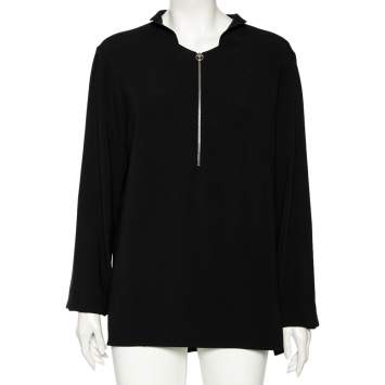 Pre Owned Stella McCartney Black Crepe Zip Detail Long Sleeve Arlesa Blouse L
