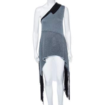 Pre Owned Stella McCartney Blue-Black Knit One Shoulder Asymmetric Fringed Top M