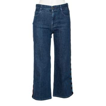 Pre Owned Stella McCartney Blue Denim SM Trim Detailed Cropped Jeans S