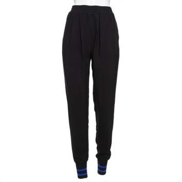 Pre Owned Stella McCartney Black Crepe & Rib Knit Detailed Joggers S 