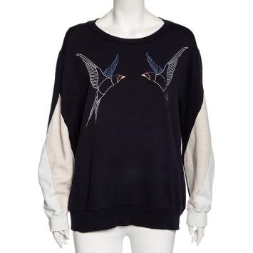 Pre Owned Stella McCartney Navy Blue Knit Embroidered Detailed Top M 