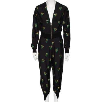 Pre Owned Stella McCartney Black Fil Coupe Rib Knit Trimmed Jacket & Pant Set XXS