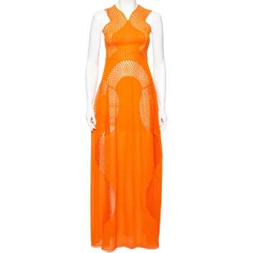 Pre Owned Stella McCartney Orange Lace & Mesh Inset Sleeveless Maxi Dress XS