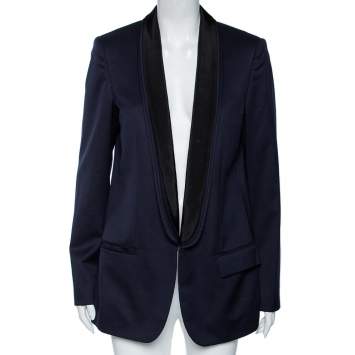 Pre Owned Stella McCartney Navy Blue Wool Contrast Lapel Detailed Mathilda Blazer L