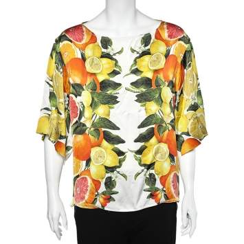 Pre Owned Stella McCartney Multicolored Citrus Printed Silk Blouse L